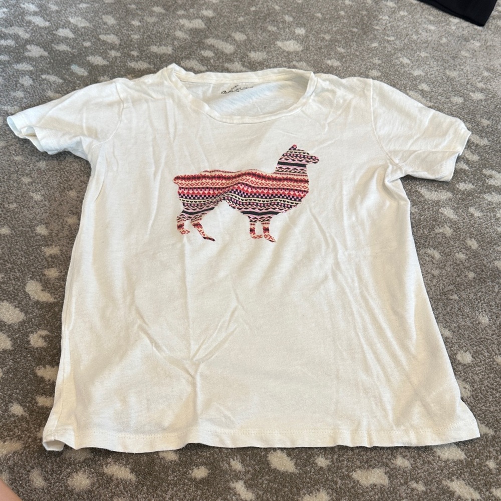 J. Crew White Tee with Red Llama Graphic